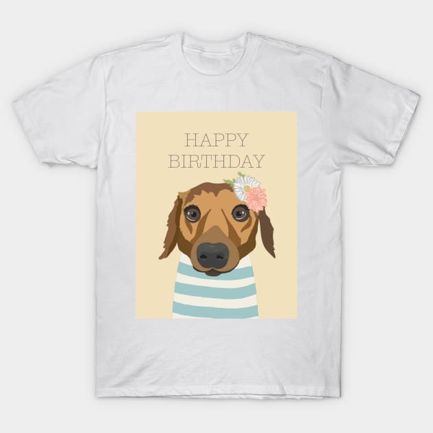 Happy Birthday Dog in Paris with flowers T-Shirt by NattyDesigns